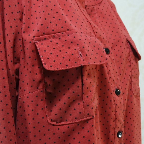 ELEMENTZ Red Orange Polka Dot Adjustable Sleeve Button Up Blouse Shirt - Picture 11 of 17
